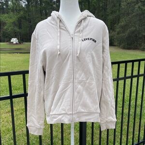 PINK Victoria's Secret Cream 'LOVE PINK' Sherpa-Lined Zip Hoodie